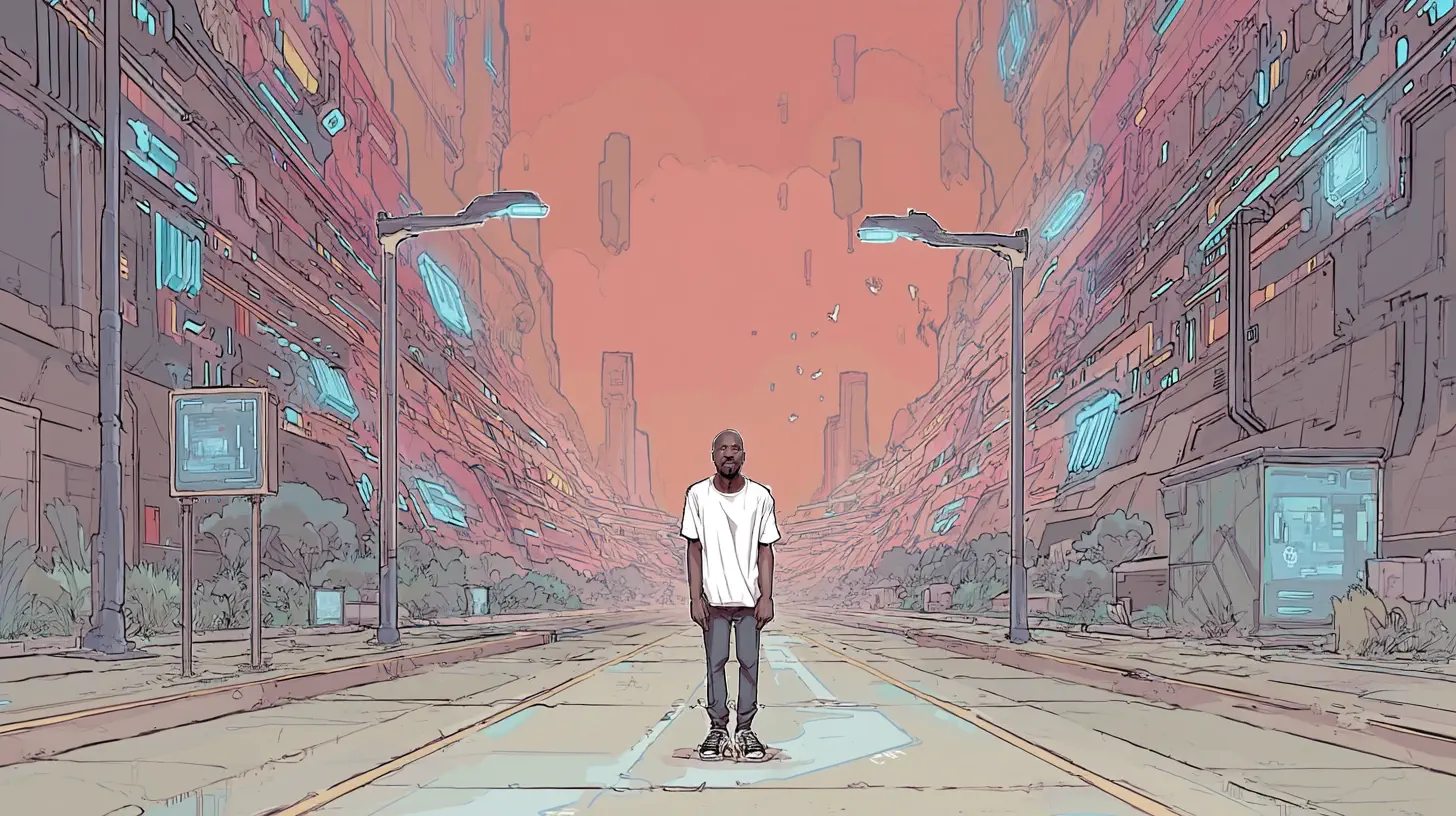 Concept art of Asbest in a futuristic street.