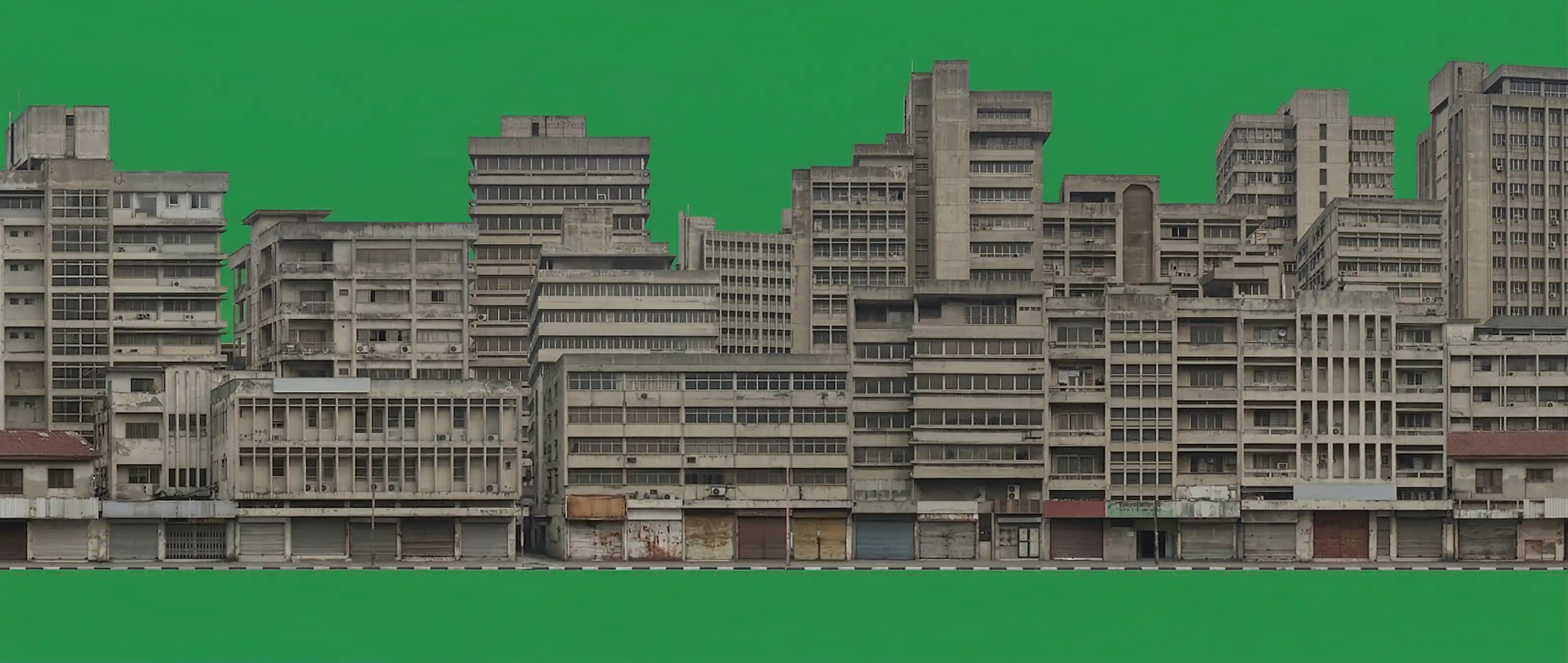 Outpainted architectural plate section two expanding the continuous city streetscape baseline
